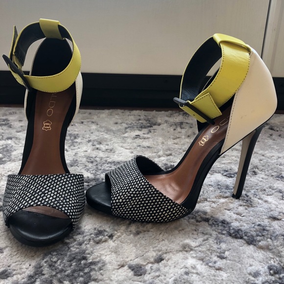 Black, white and Neon Green Aldo Heels